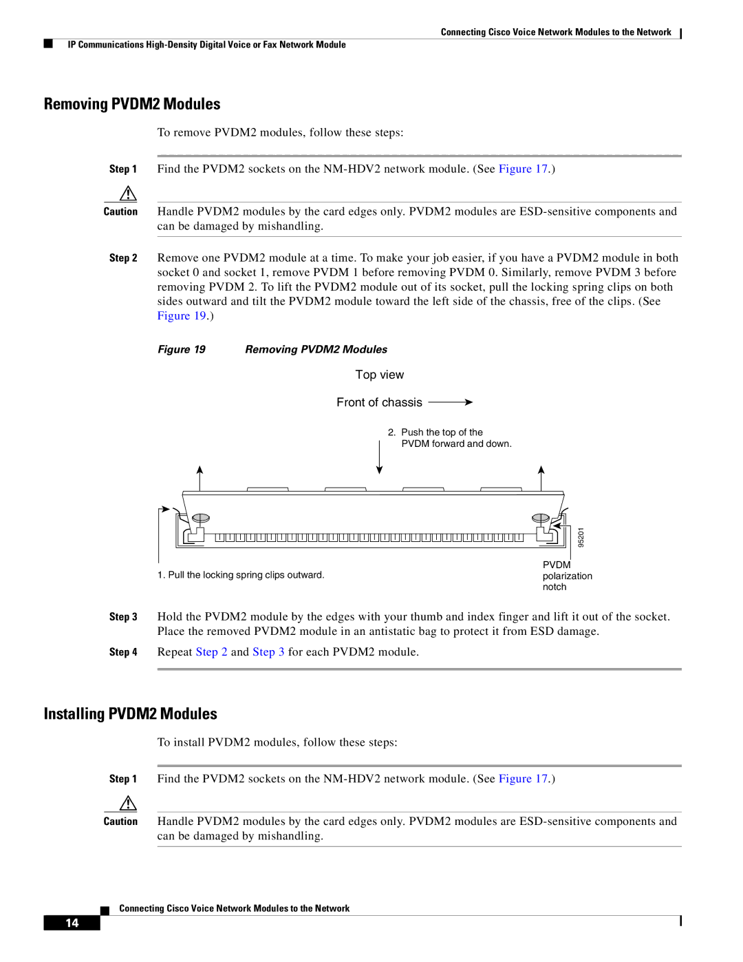 Cisco Systems OL-12812-01 manual Removing PVDM2 Modules, Installing PVDM2 Modules 