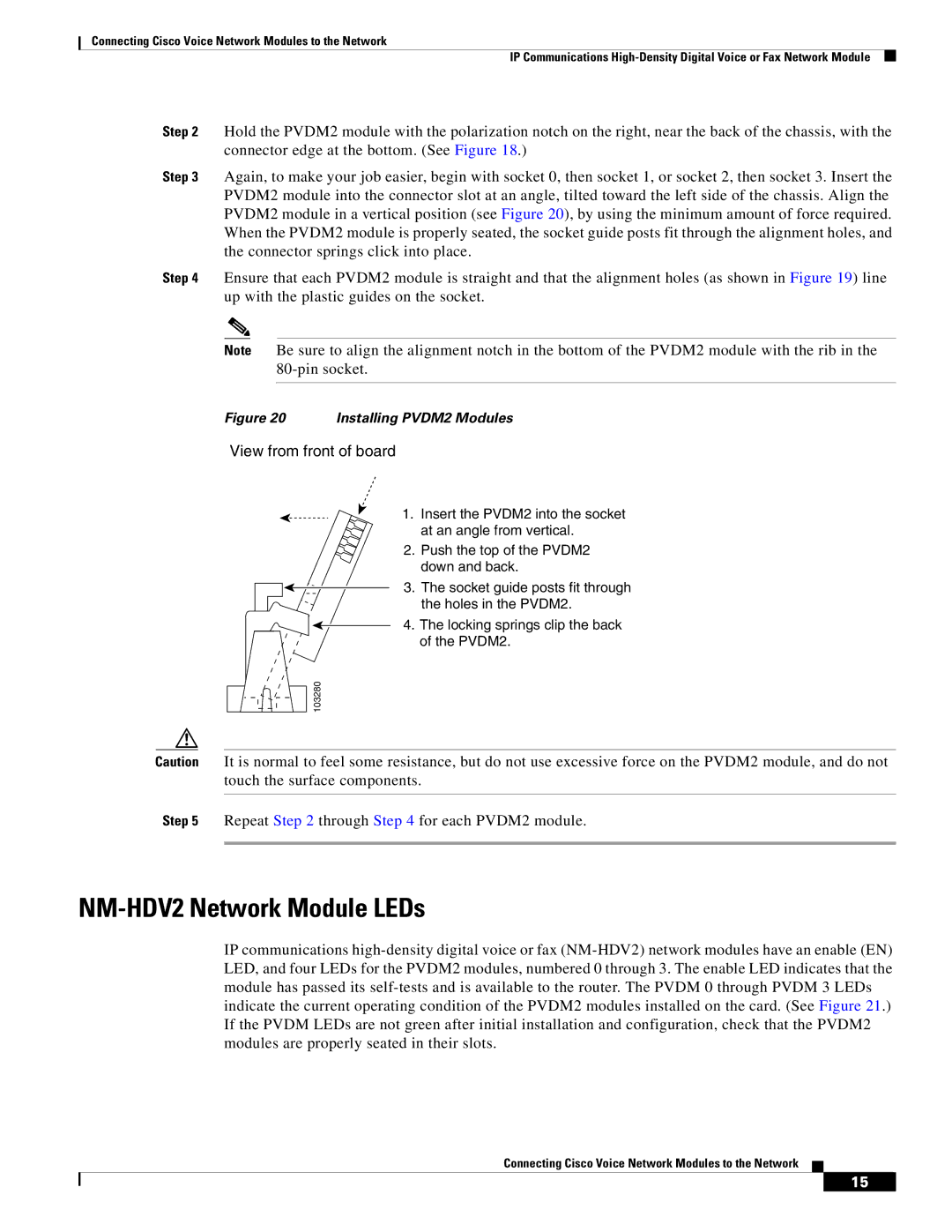 Cisco Systems OL-12812-01 manual NM-HDV2 Network Module LEDs, Installing PVDM2 Modules 