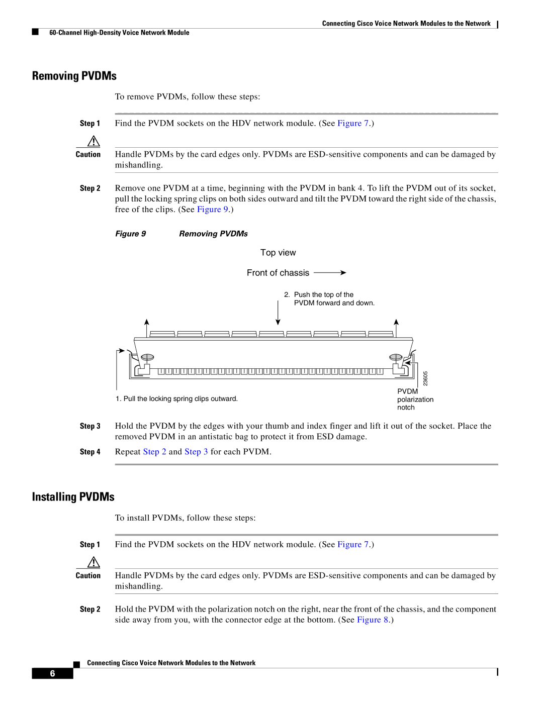 Cisco Systems OL-12812-01 manual Removing PVDMs, Installing PVDMs 