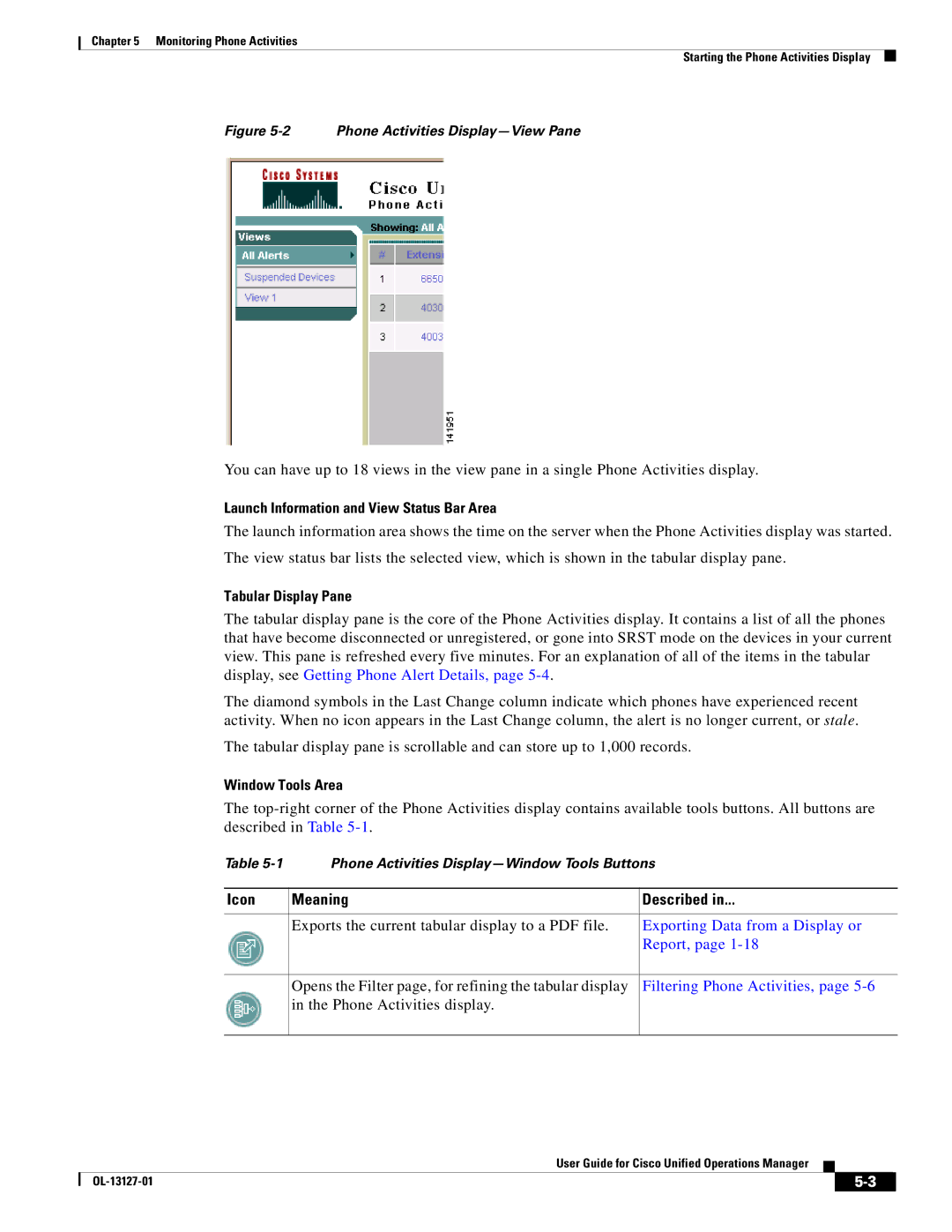 Cisco Systems OL-13127-01 manual Launch Information and View Status Bar Area, Tabular Display Pane, Window Tools Area 