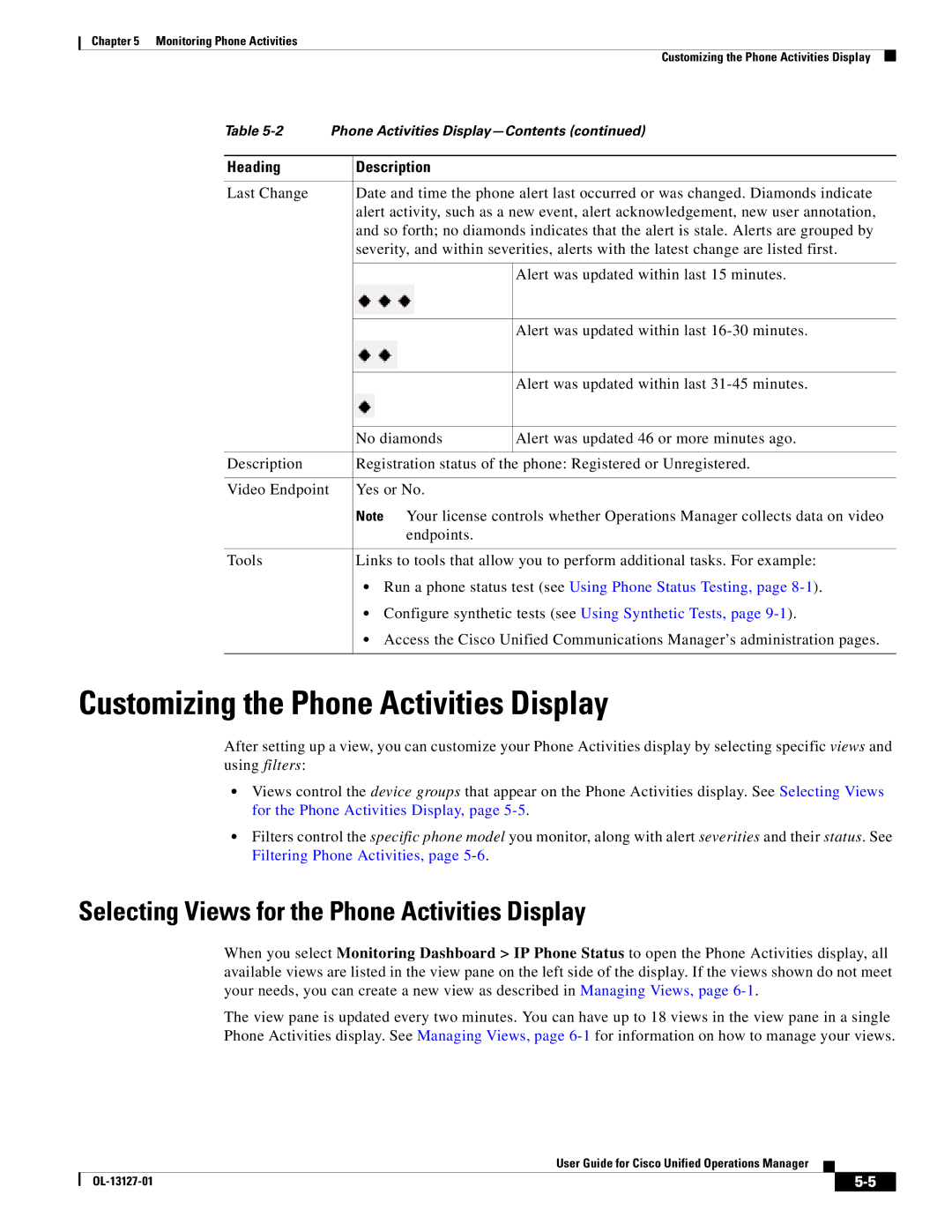 Cisco Systems OL-13127-01 manual Customizing the Phone Activities Display, Selecting Views for the Phone Activities Display 