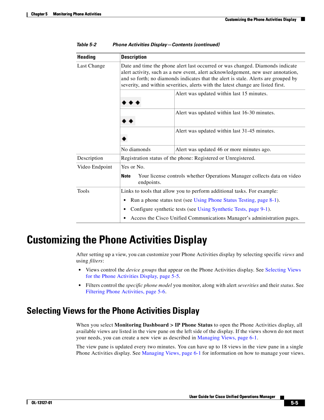 Cisco Systems OL-13127-01 manual Customizing the Phone Activities Display, Selecting Views for the Phone Activities Display 