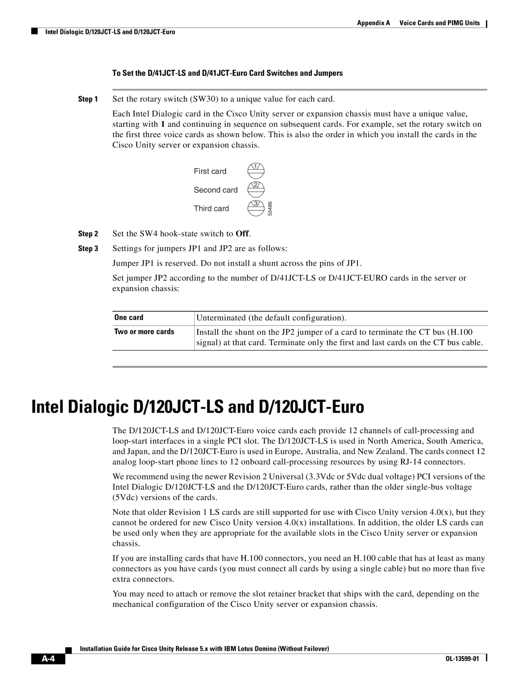 Cisco Systems OL-13599-01 manual Intel Dialogic D/120JCT-LS and D/120JCT-Euro 