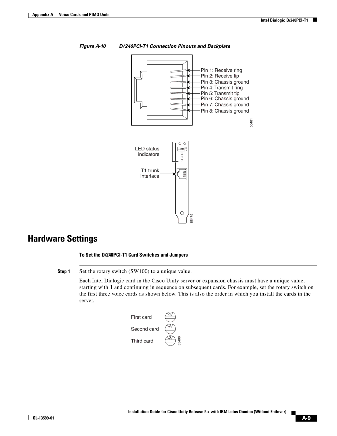 Cisco Systems OL-13599-01 manual To Set the D/240PCI-T1 Card Switches and Jumpers 