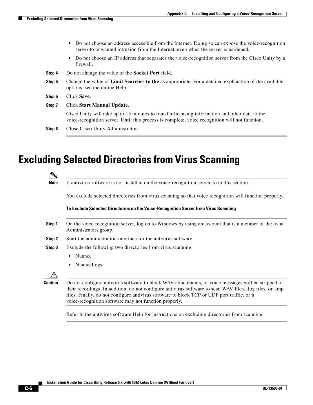 Cisco Systems OL-13599-01 manual Excluding Selected Directories from Virus Scanning, Click Start Manual Update 