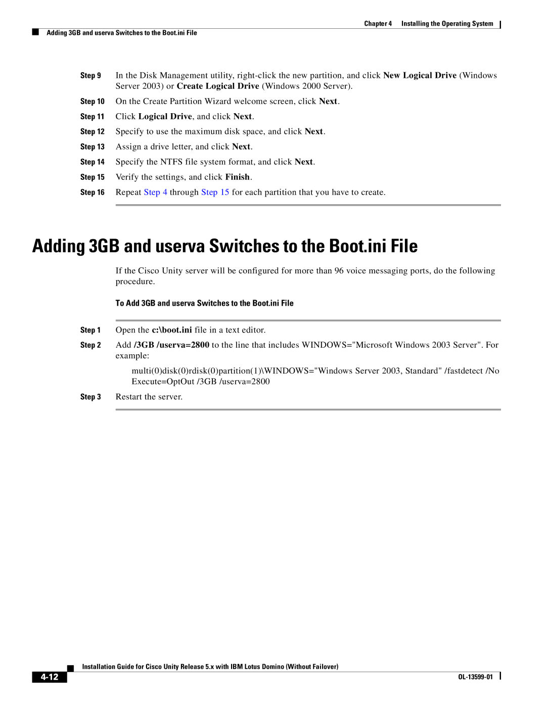 Cisco Systems OL-13599-01 manual Adding 3GB and userva Switches to the Boot.ini File 