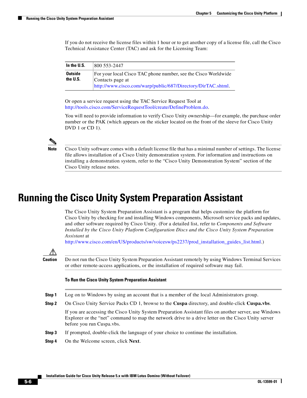 Cisco Systems OL-13599-01 manual Running the Cisco Unity System Preparation Assistant 