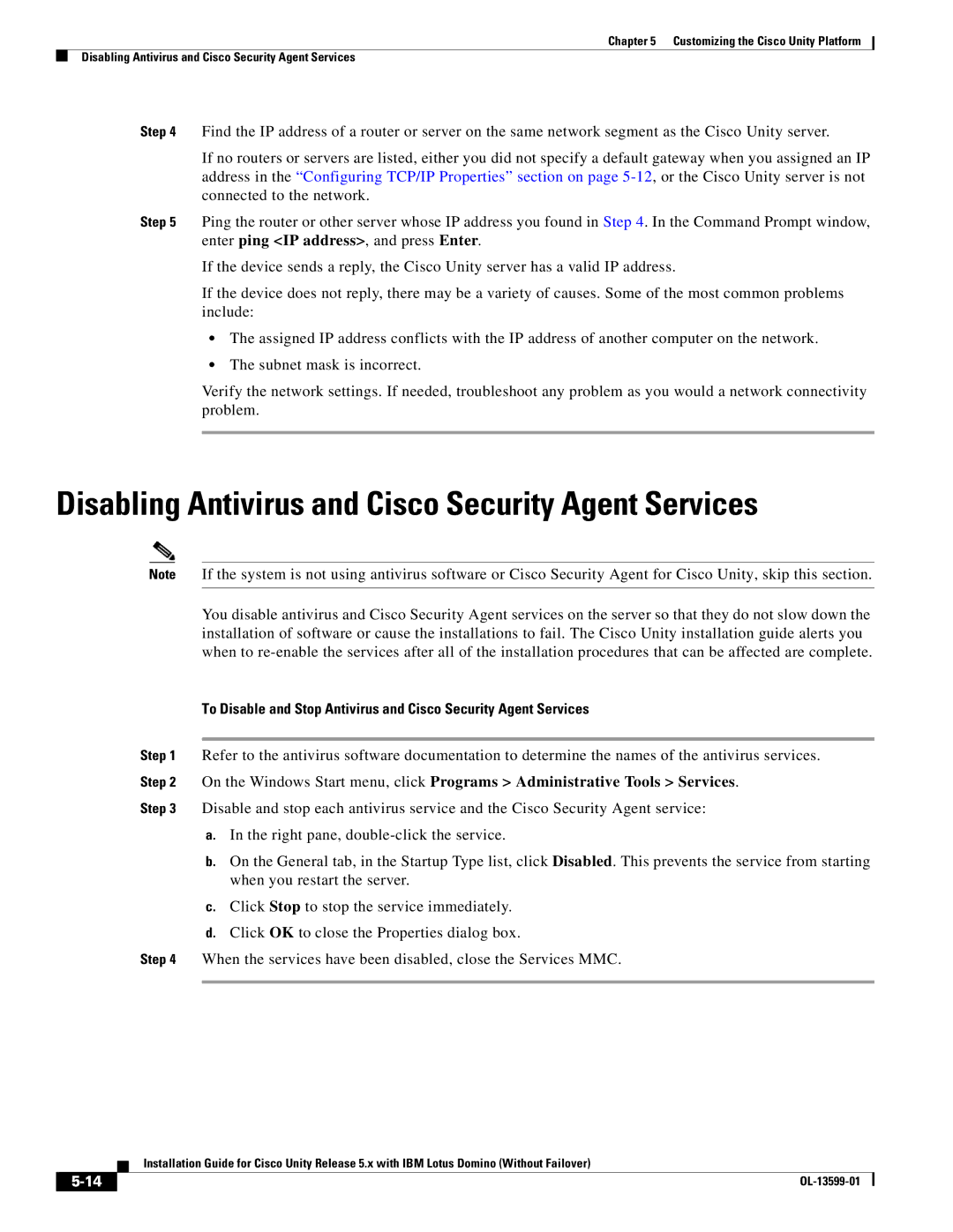 Cisco Systems OL-13599-01 manual Disabling Antivirus and Cisco Security Agent Services 