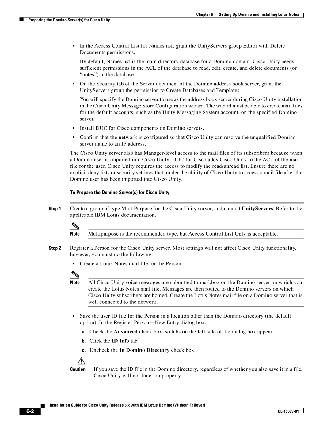 Cisco Systems OL-13599-01 manual To Prepare the Domino Servers for Cisco Unity 