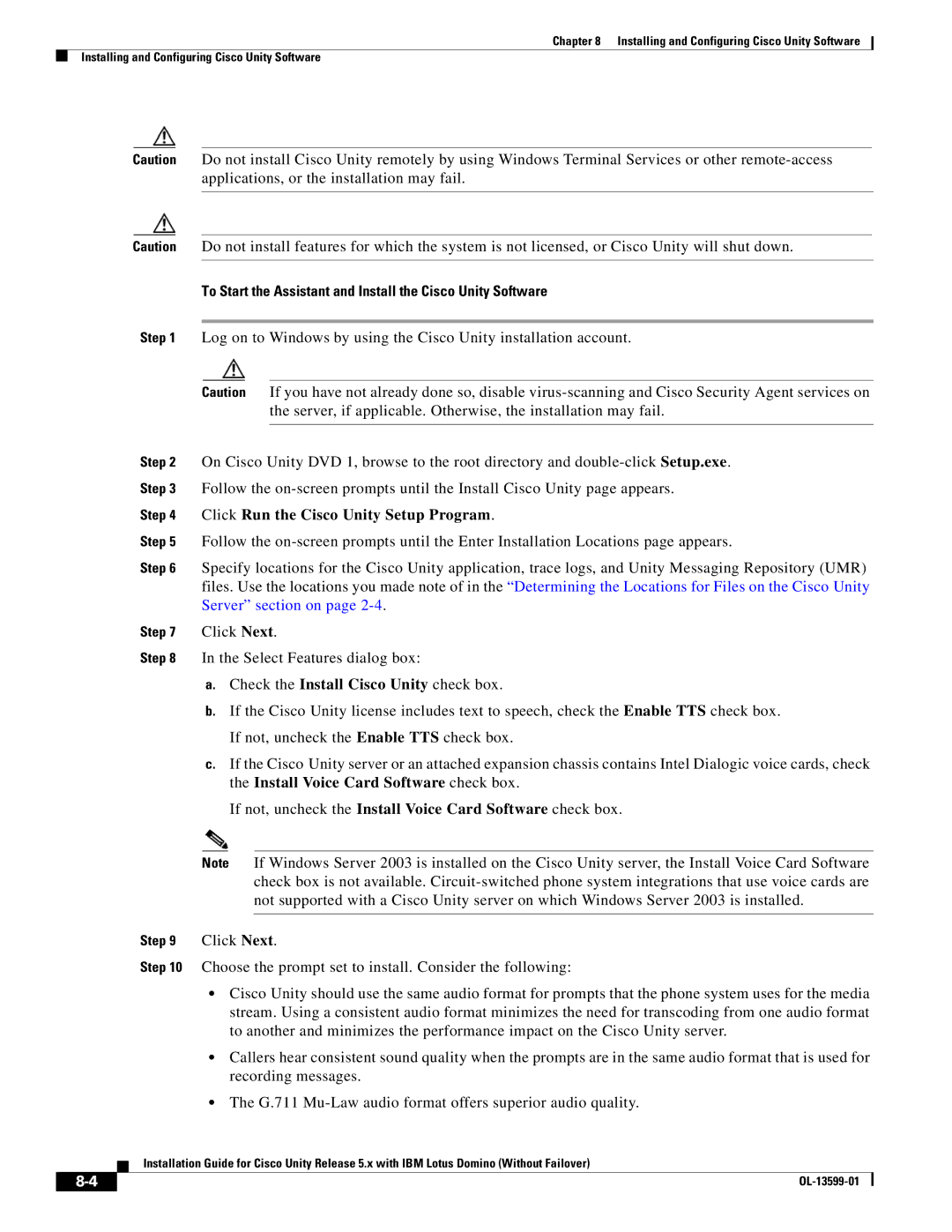 Cisco Systems OL-13599-01 manual To Start the Assistant and Install the Cisco Unity Software 