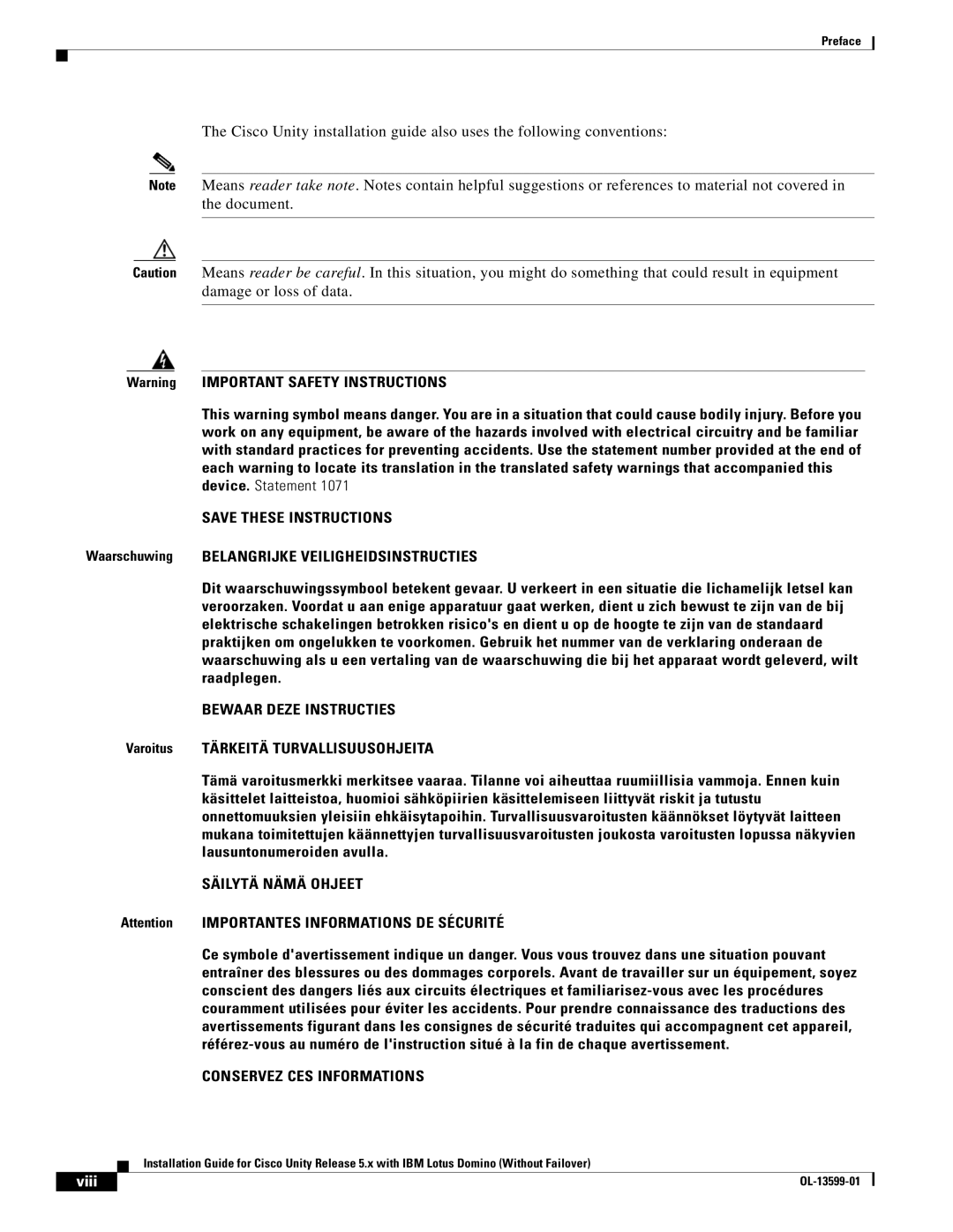 Cisco Systems OL-13599-01 manual Bewaar Deze Instructies, Viii 