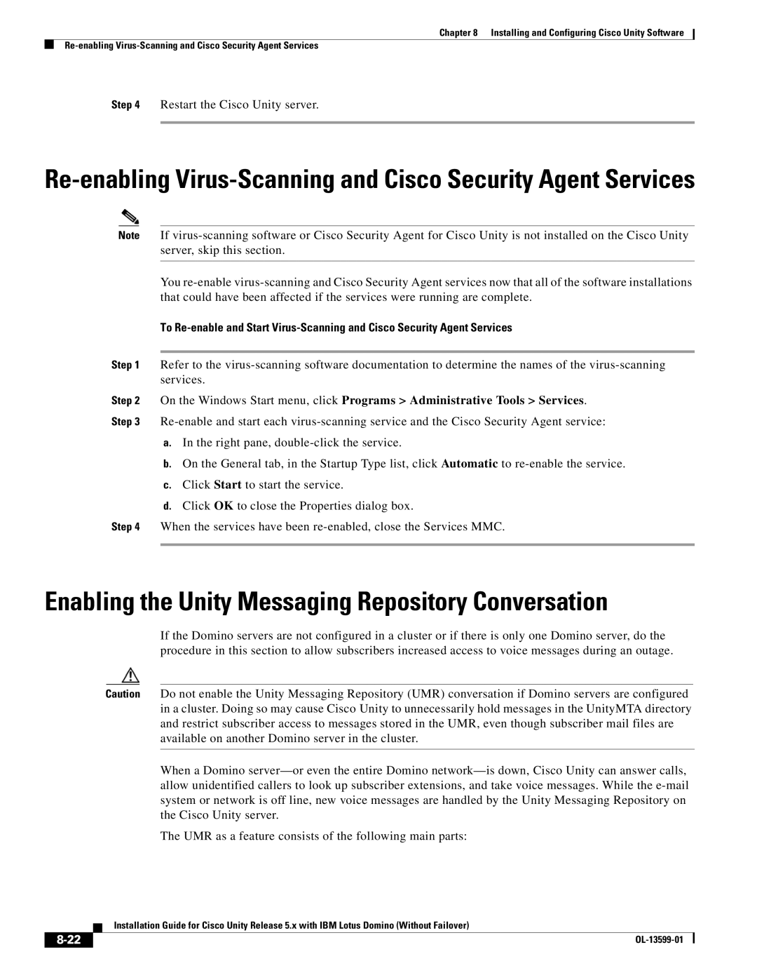 Cisco Systems OL-13599-01 manual Enabling the Unity Messaging Repository Conversation 