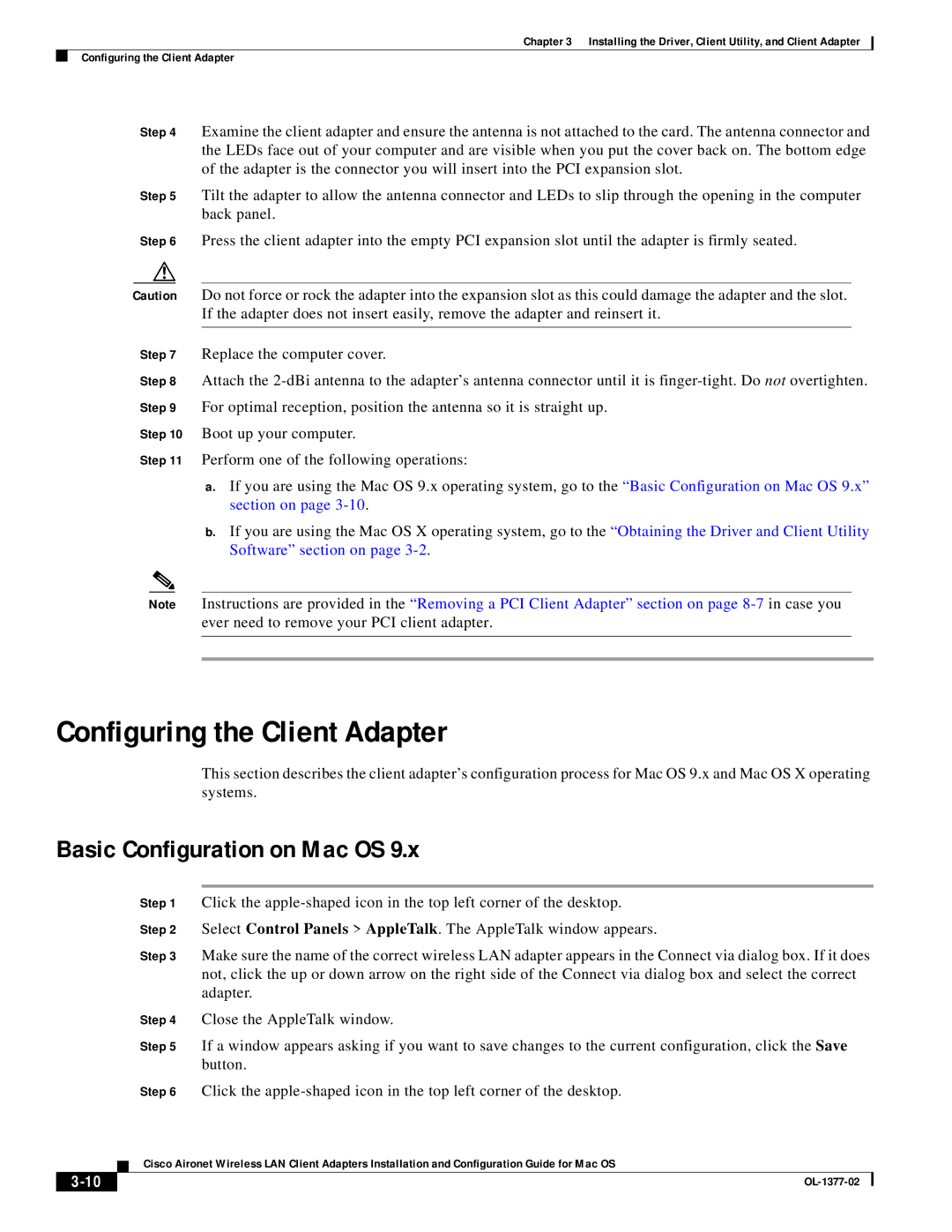 Cisco Systems OL-1377-02 manual Configuring the Client Adapter, Basic Configuration on Mac OS 