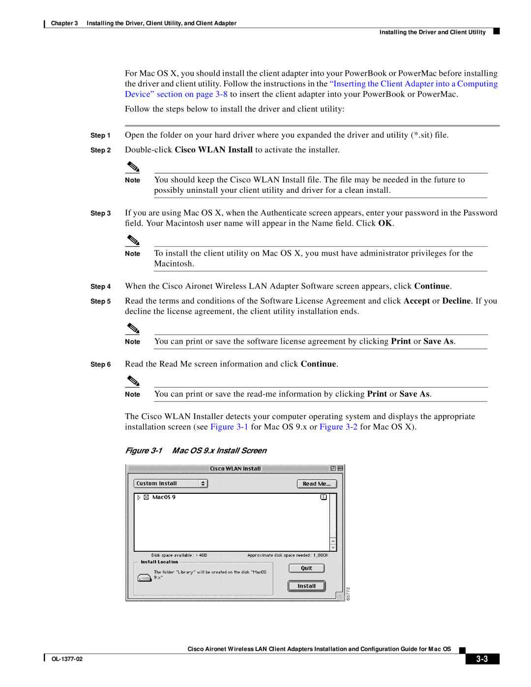 Cisco Systems OL-1377-02 manual Mac OS 9.x Install Screen 