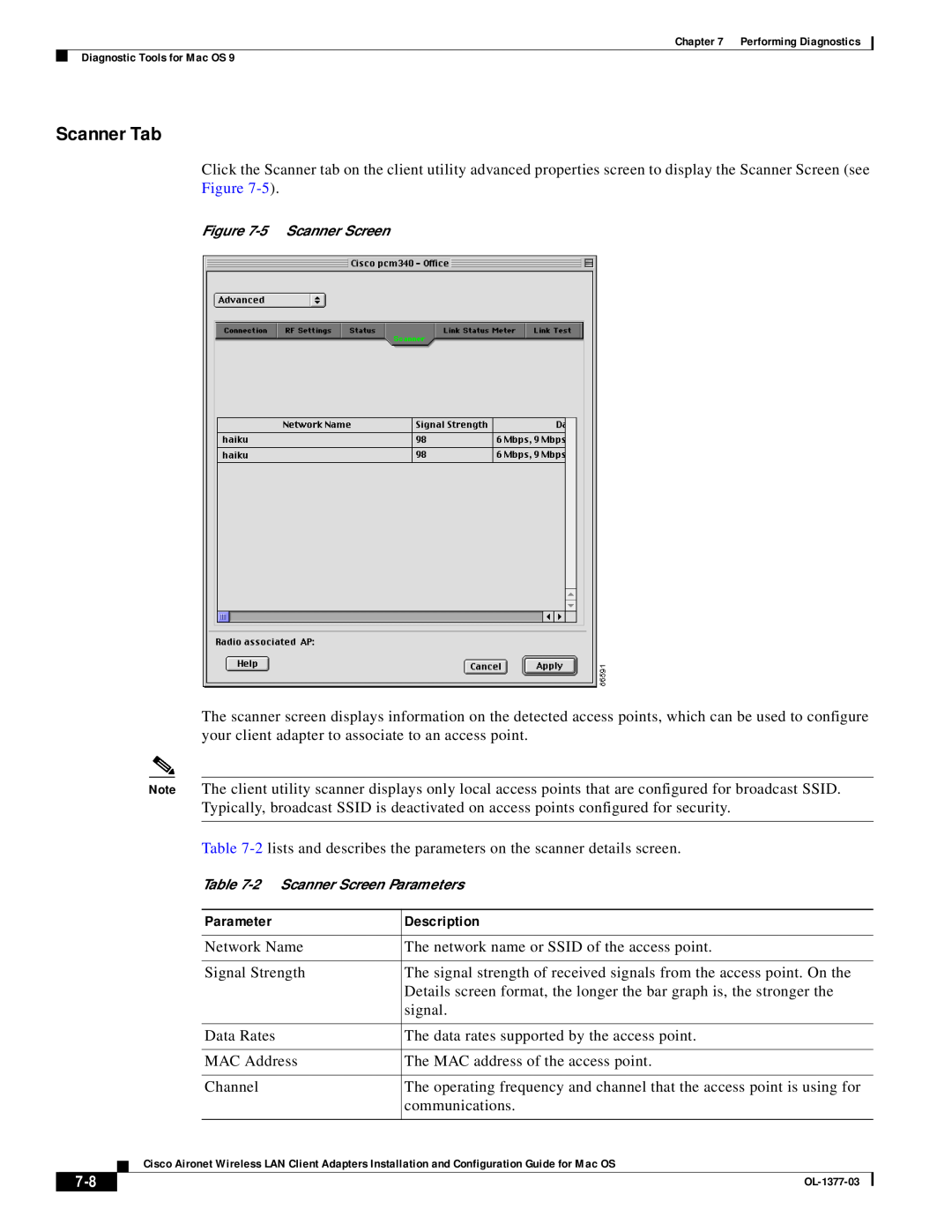 Cisco Systems OL-1377-03 manual Scanner Tab, Description, 5 Scanner Screen, 2 Scanner Screen Parameters 