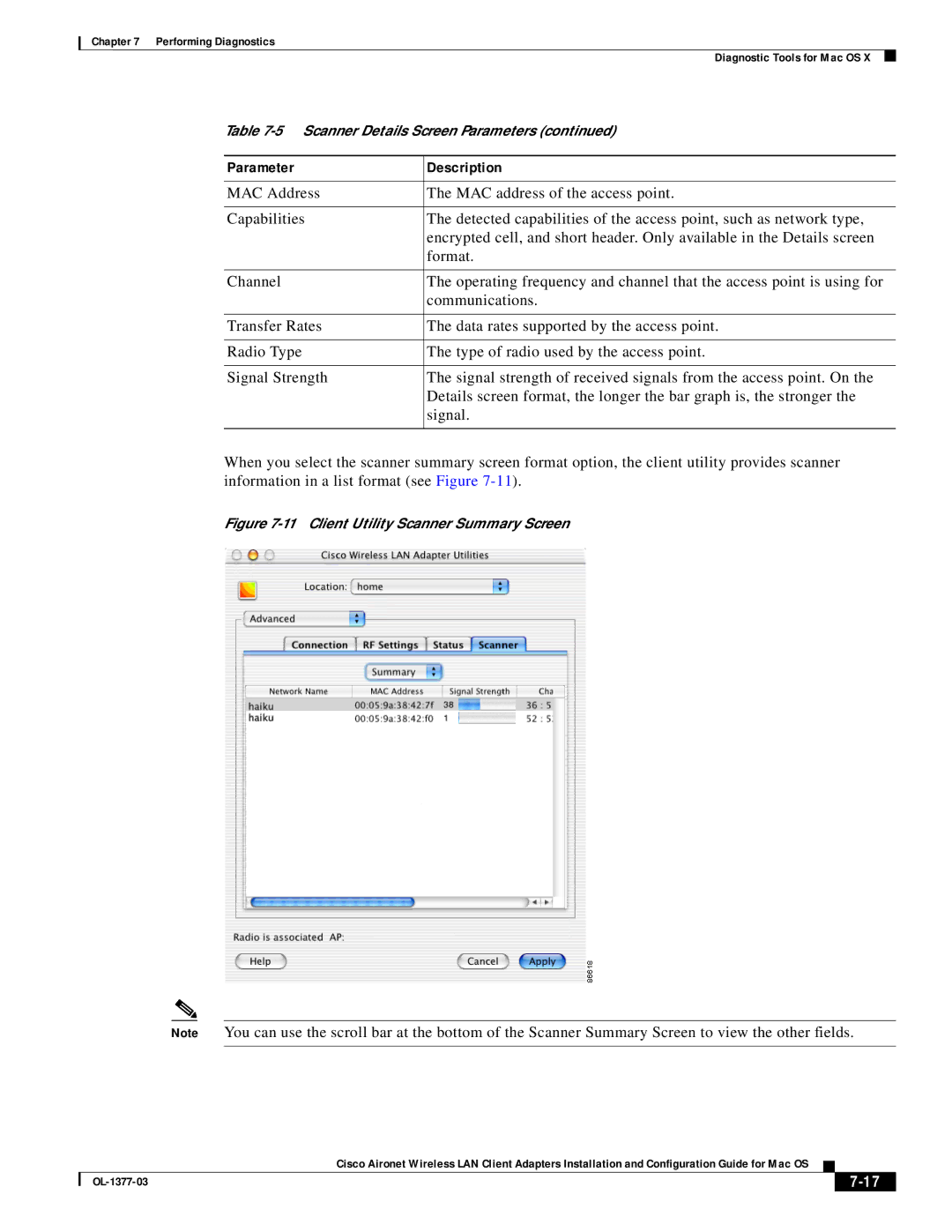 Cisco Systems OL-1377-03 manual Client Utility Scanner Summary Screen 