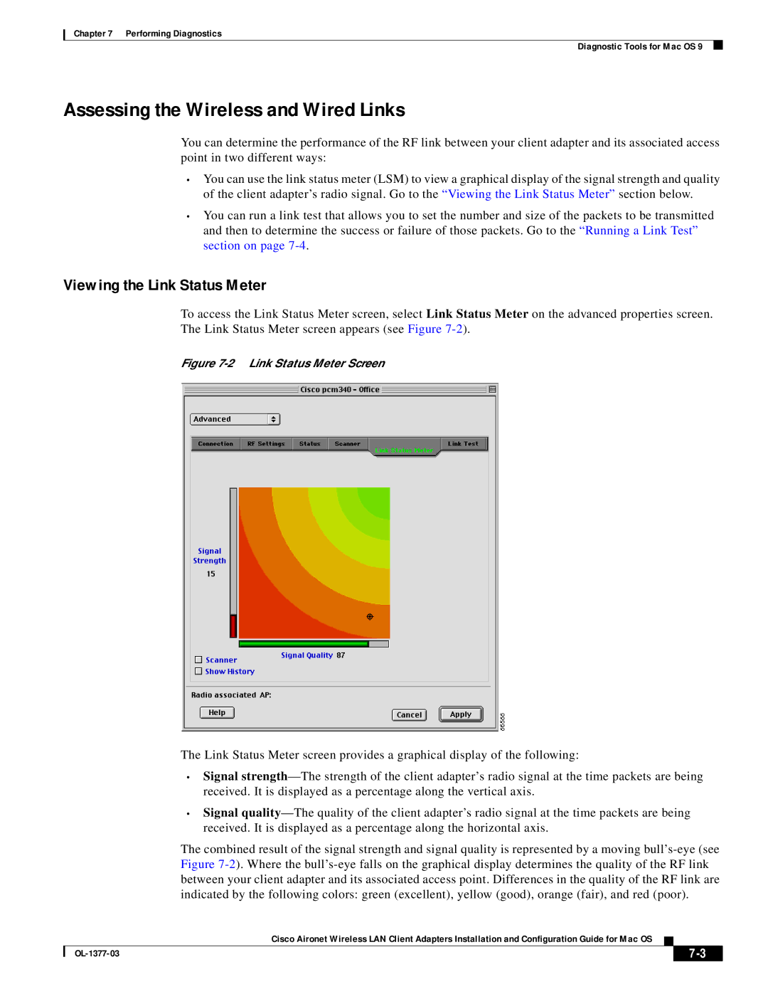 Cisco Systems OL-1377-03 manual Assessing the Wireless and Wired Links, Viewing the Link Status Meter 