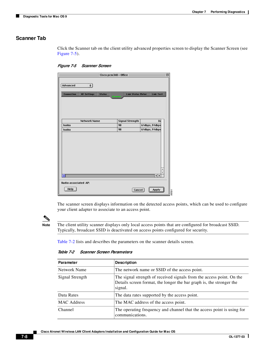 Cisco Systems OL-1377-03 manual Scanner Tab, Parameter Description 