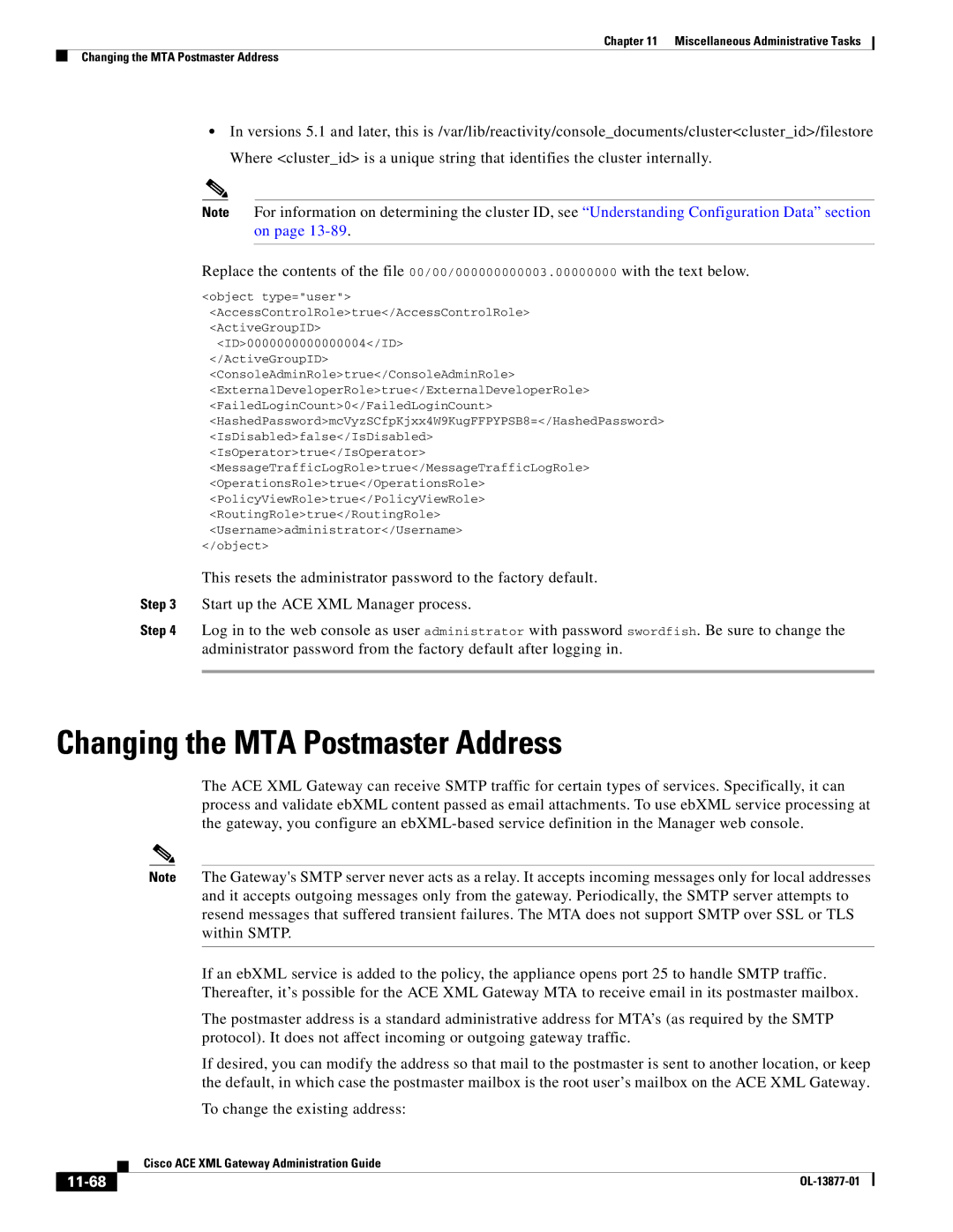 Cisco Systems OL-13877-01 manual Changing the MTA Postmaster Address, 11-68 