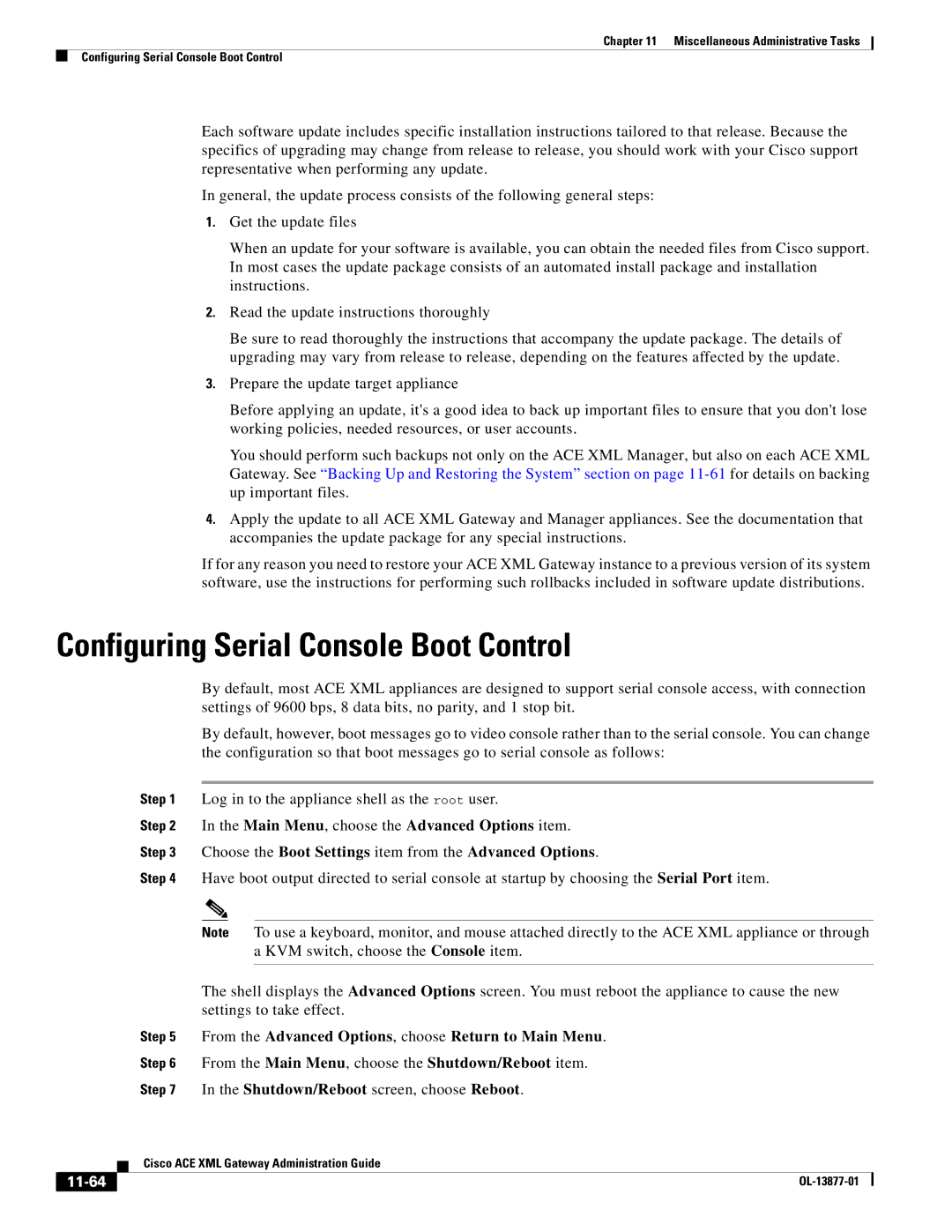 Cisco Systems OL-13877-01 Configuring Serial Console Boot Control, From the Advanced Options, choose Return to Main Menu 