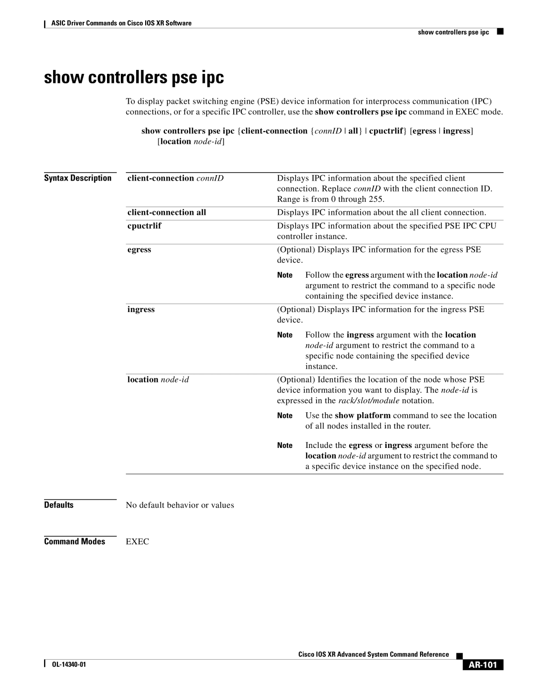 Cisco Systems OL-14340-01 manual Show controllers pse ipc, AR-101 