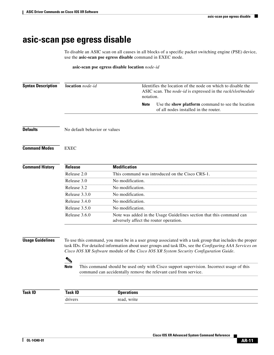 Cisco Systems OL-14340-01 manual Asic-scan pse egress disable, AR-11 