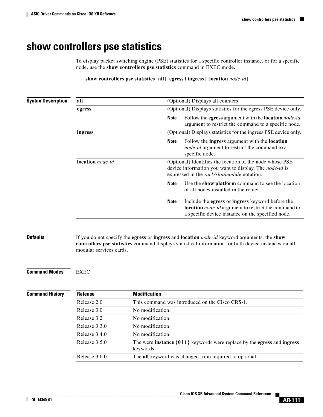 Cisco Systems OL-14340-01 manual Show controllers pse statistics, Optional Displays all counters, AR-111 