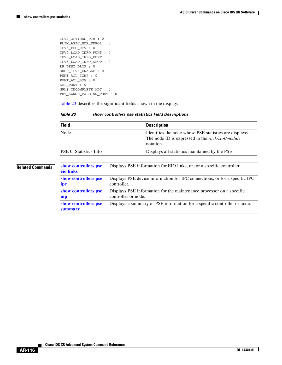 Cisco Systems OL-14340-01 manual Describes the significant fields shown in the display, AR-116 