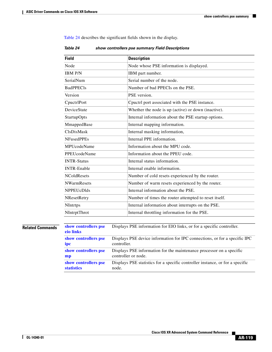 Cisco Systems OL-14340-01 manual Node Node whose PSE information is displayed, AR-119 