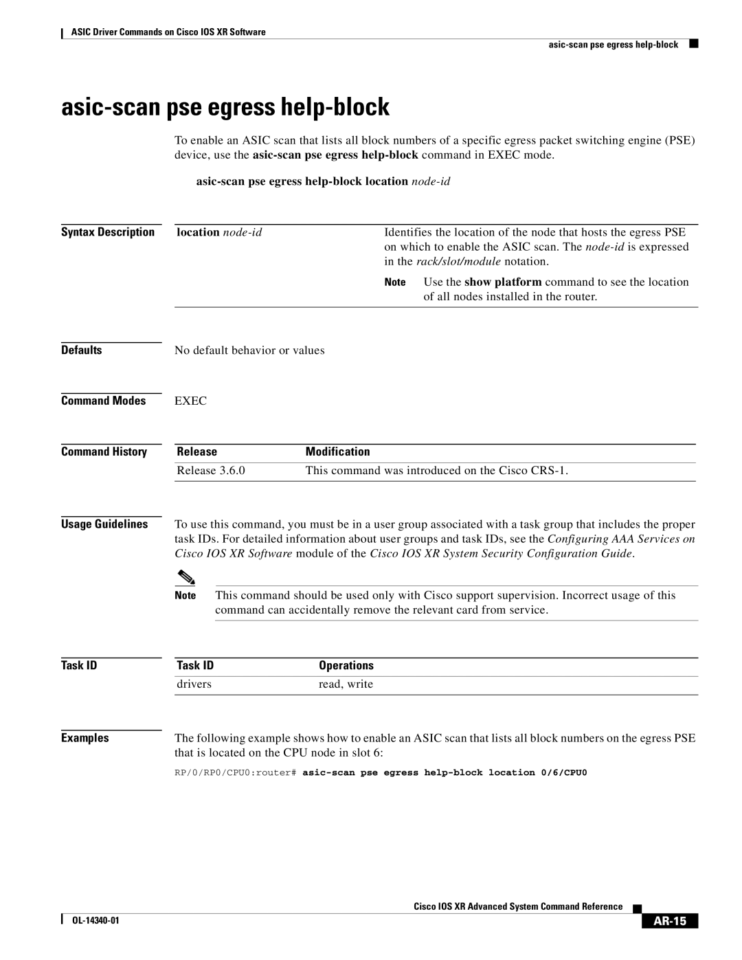 Cisco Systems OL-14340-01 manual Asic-scan pse egress help-block, AR-15 