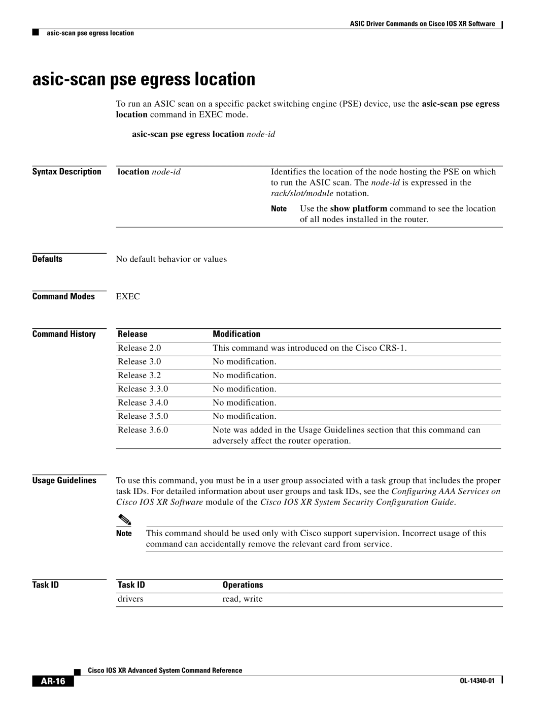 Cisco Systems OL-14340-01 manual Asic-scan pse egress location, AR-16 