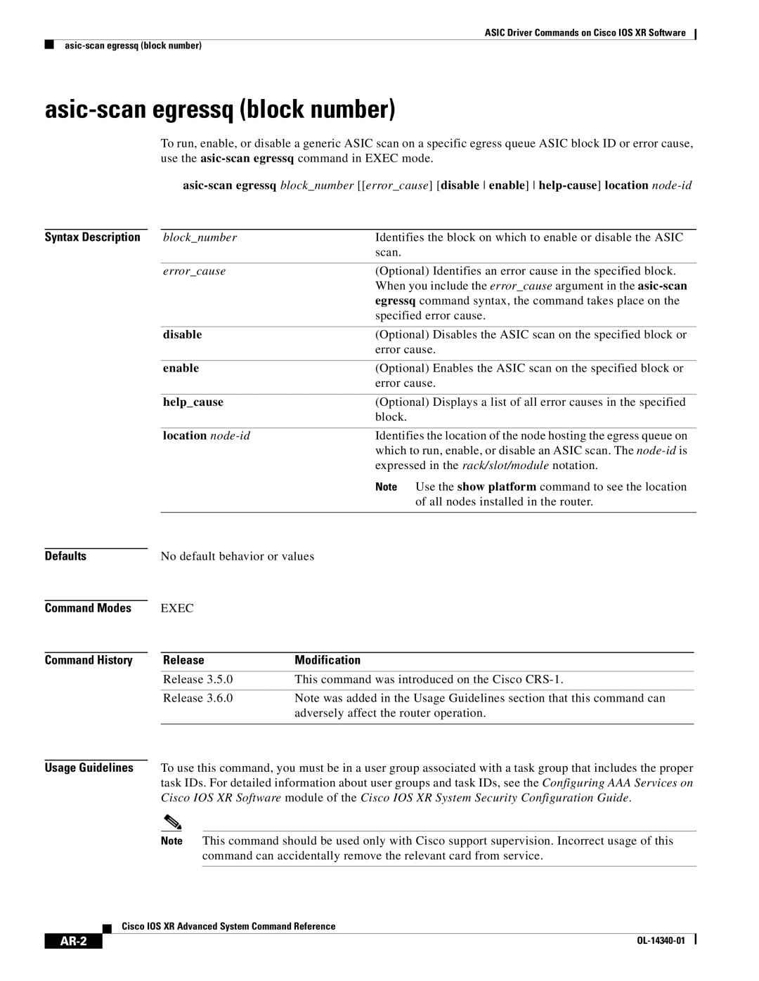 Cisco Systems OL-14340-01 manual Asic-scan egressq block number, AR-2 