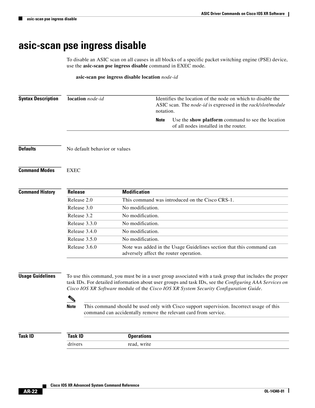 Cisco Systems OL-14340-01 manual Asic-scan pse ingress disable, AR-22 