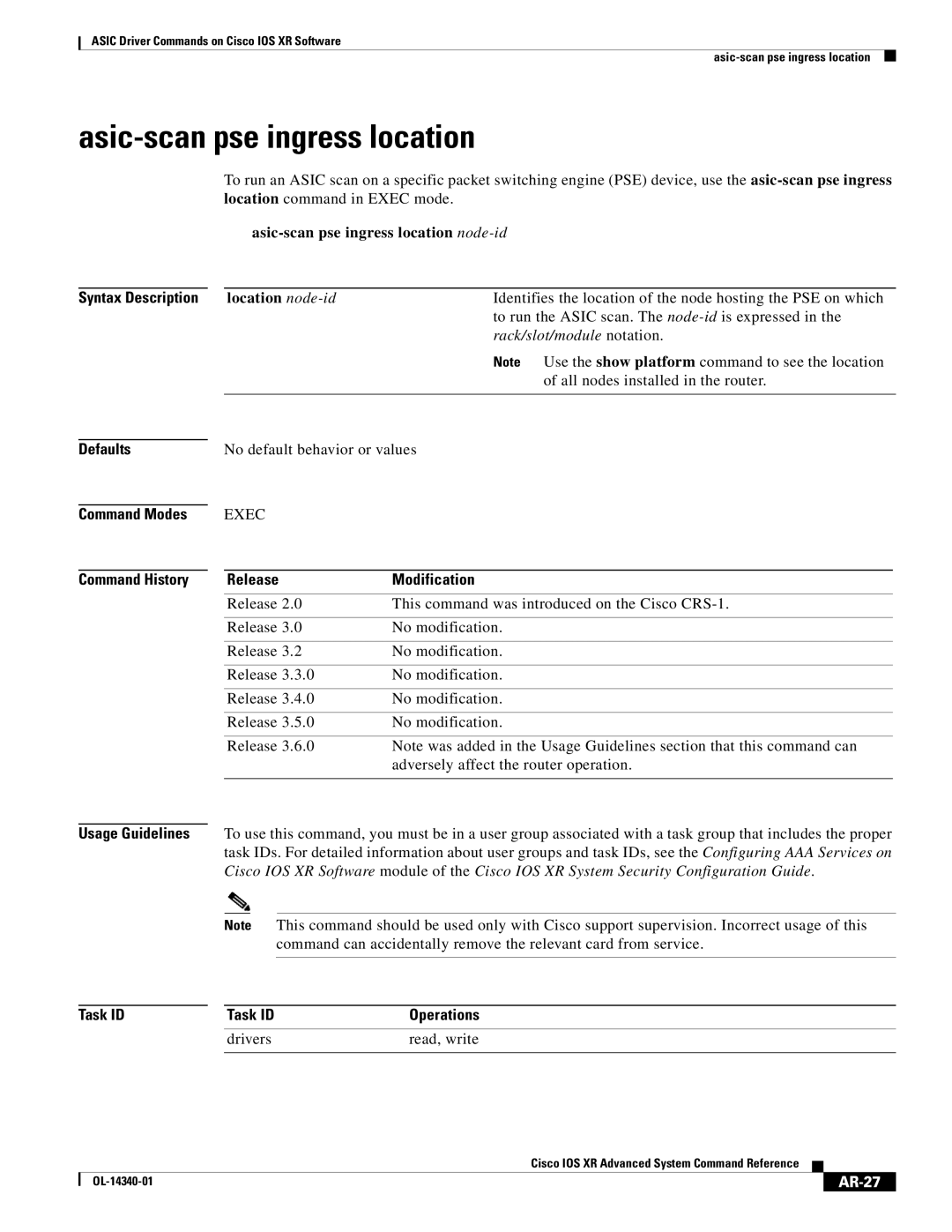 Cisco Systems OL-14340-01 manual Asic-scan pse ingress location, AR-27 