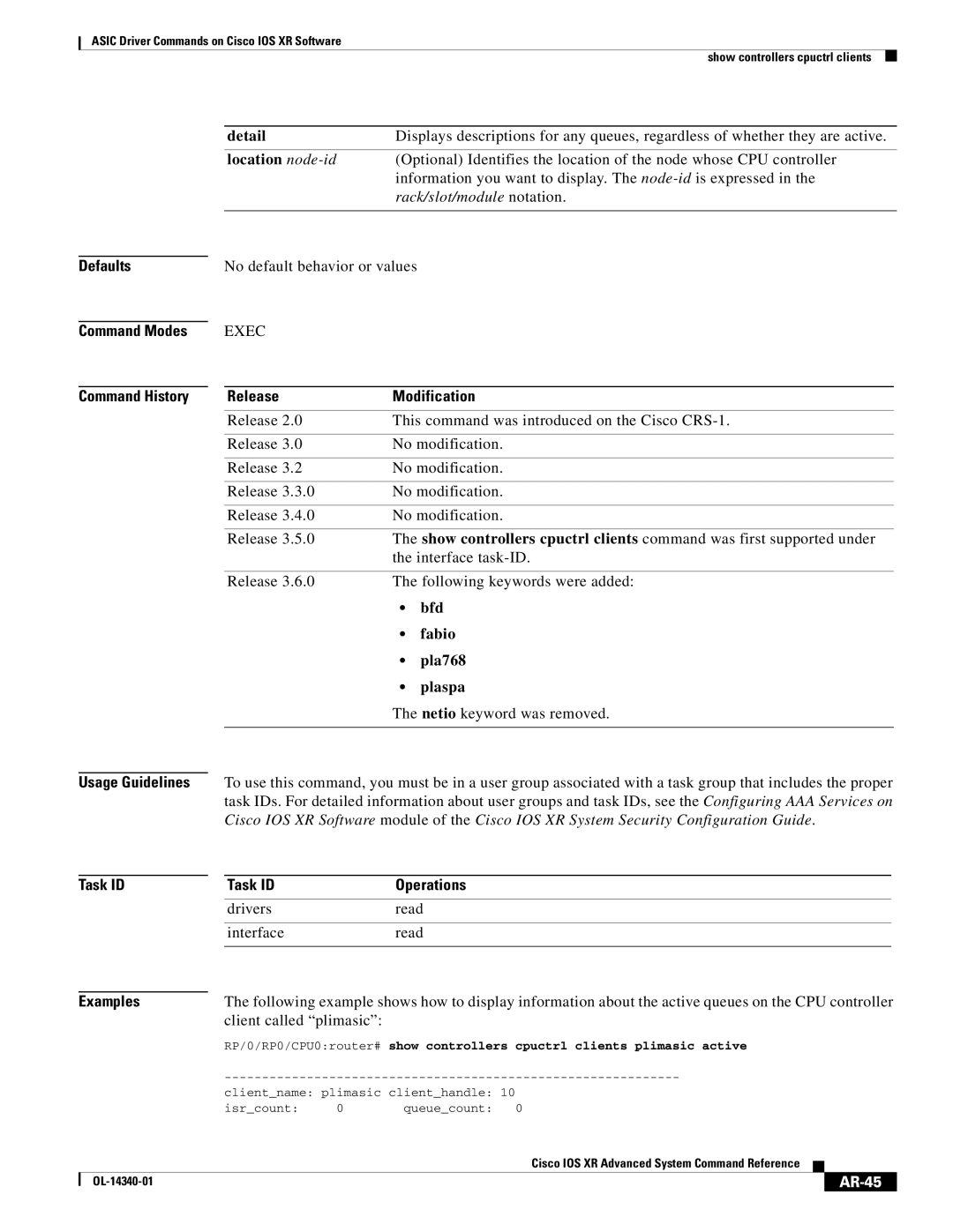 Cisco Systems OL-14340-01 manual Information you want to display. The node-id is expressed, Drivers Read Interface, AR-45 