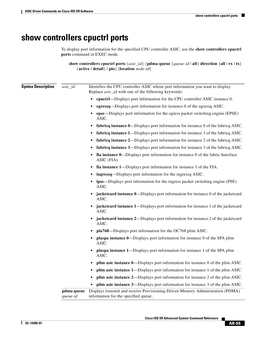 Cisco Systems OL-14340-01 manual Show controllers cpuctrl ports, AR-55 