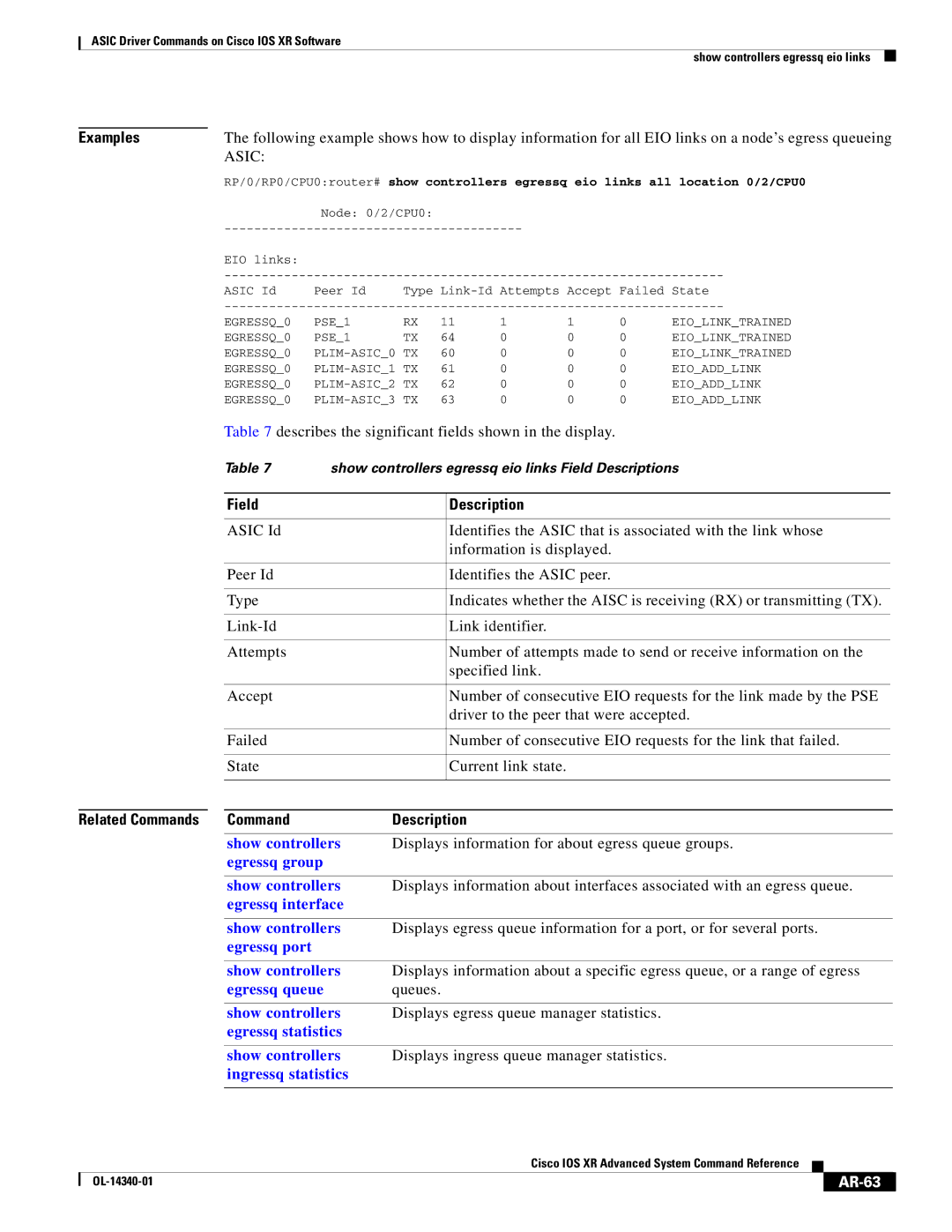 Cisco Systems OL-14340-01 manual Displays information for about egress queue groups, Queues, AR-63 