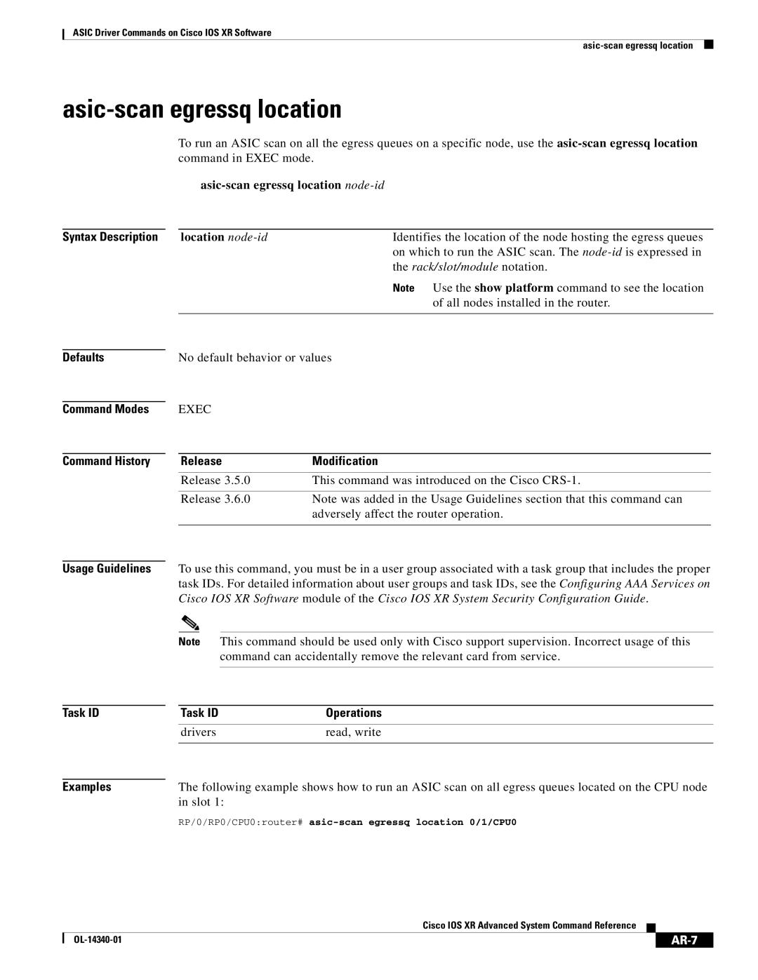 Cisco Systems OL-14340-01 manual Asic-scan egressq location, Slot, AR-7 