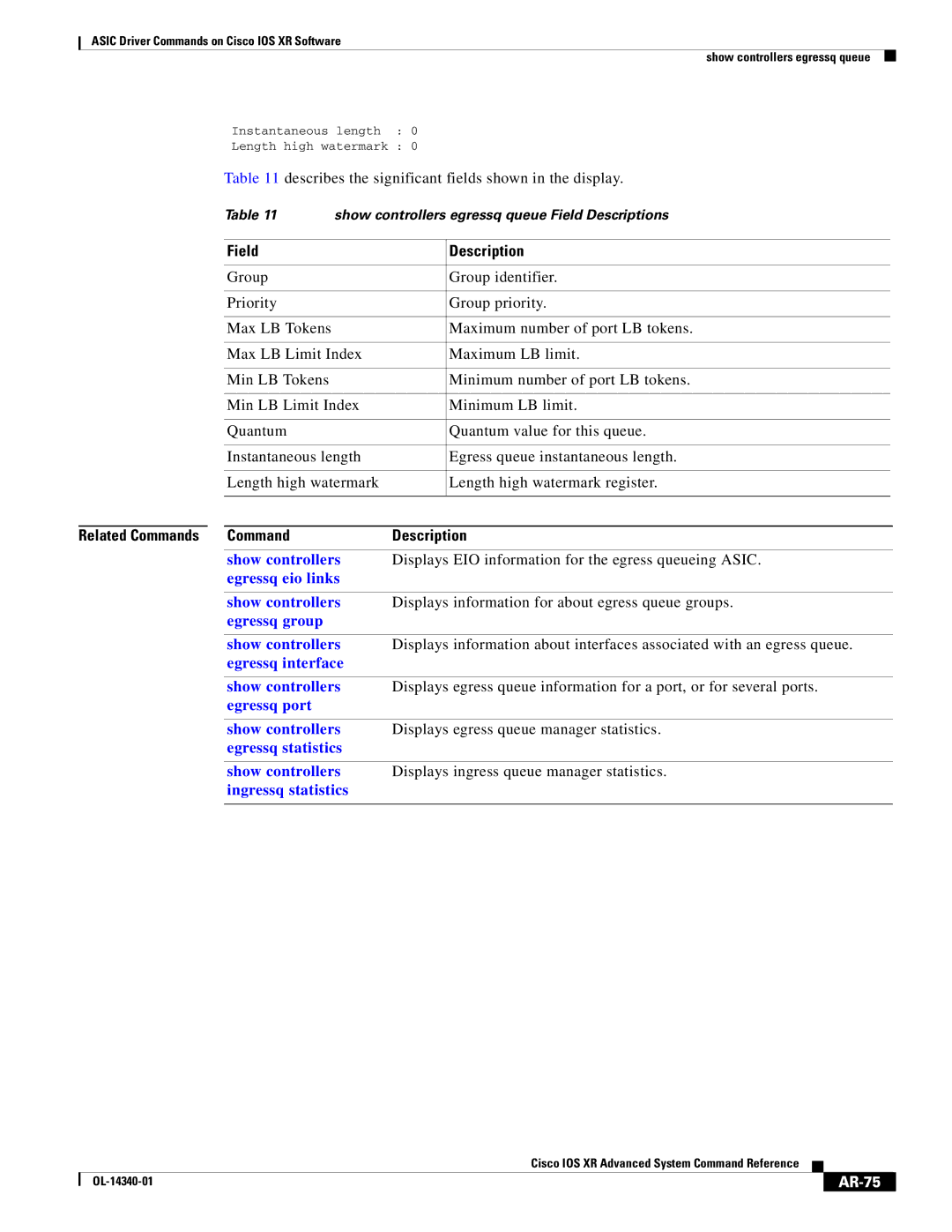 Cisco Systems OL-14340-01 manual Describes the significant fields shown in the display, AR-75 