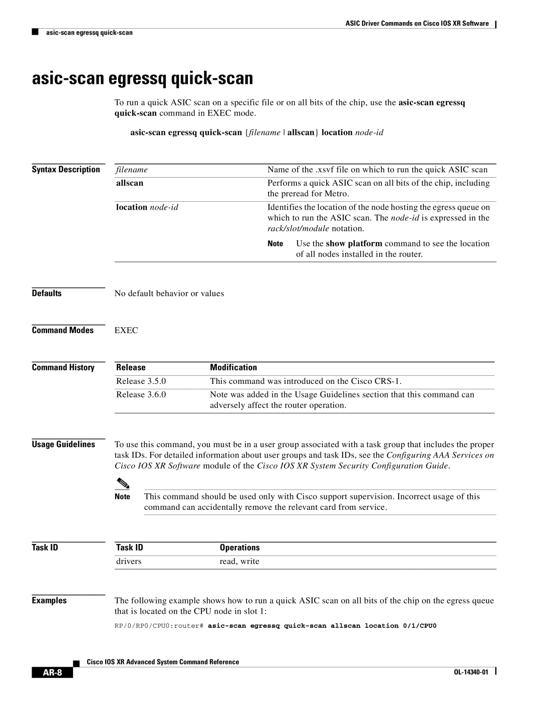 Cisco Systems OL-14340-01 manual Asic-scan egressq quick-scan, AR-8 