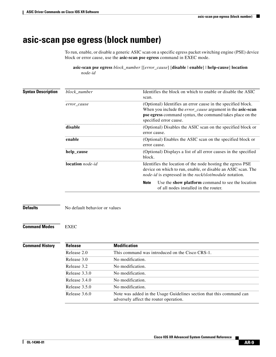 Cisco Systems OL-14340-01 manual Asic-scan pse egress block number, AR-9 