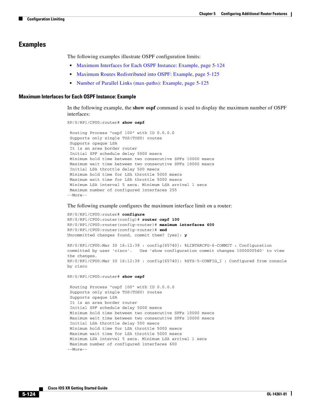 Cisco Systems OL-14361-01 manual Maximum Interfaces for Each Ospf Instance Example, 124 