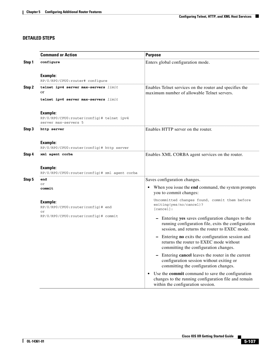 Cisco Systems OL-14361-01 107, Telnet ipv4 server max-servers limit, Telnet ipv6 server max-servers limit, Http server 