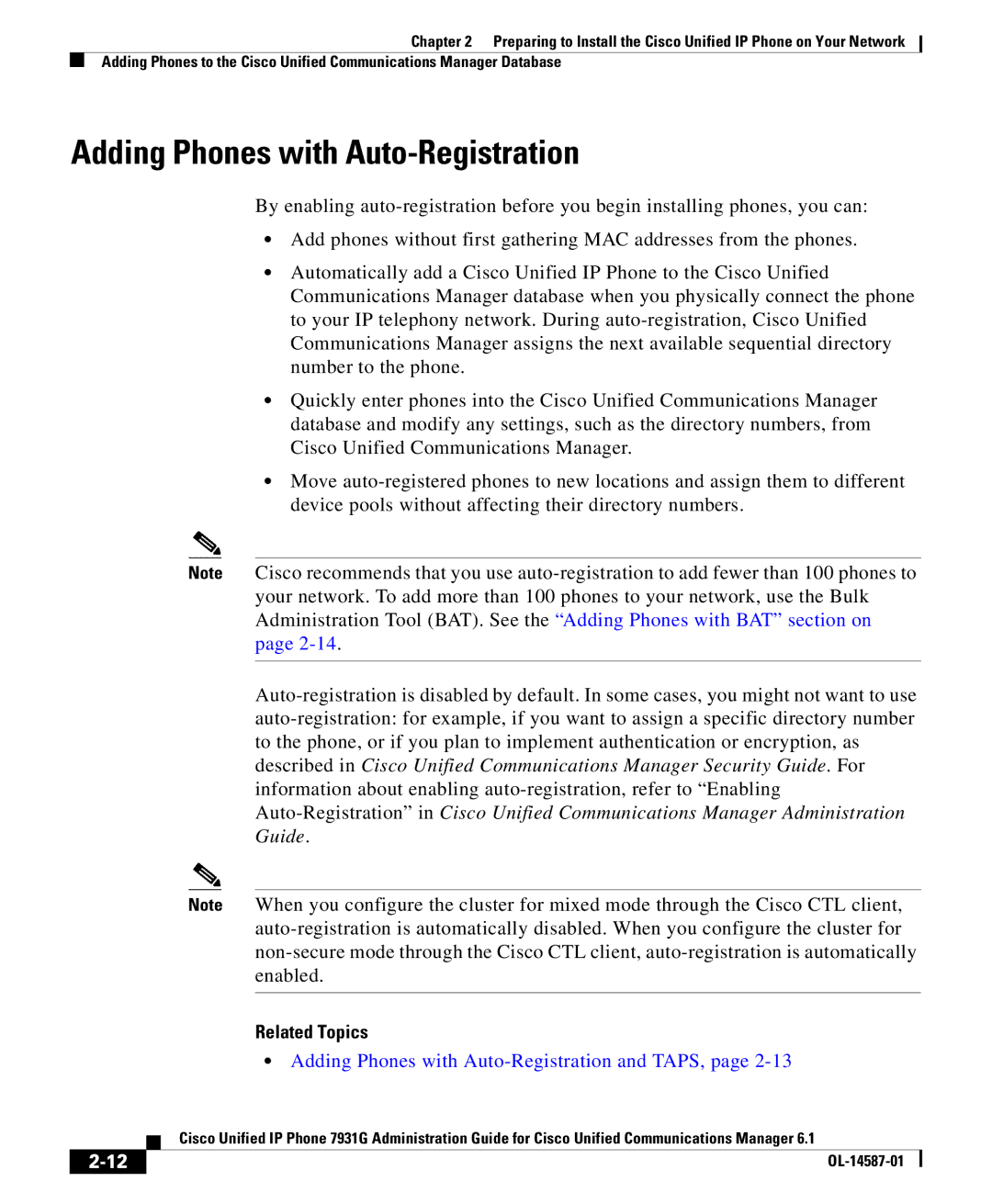 Cisco Systems OL-14587-01 manual Adding Phones with Auto-Registration 