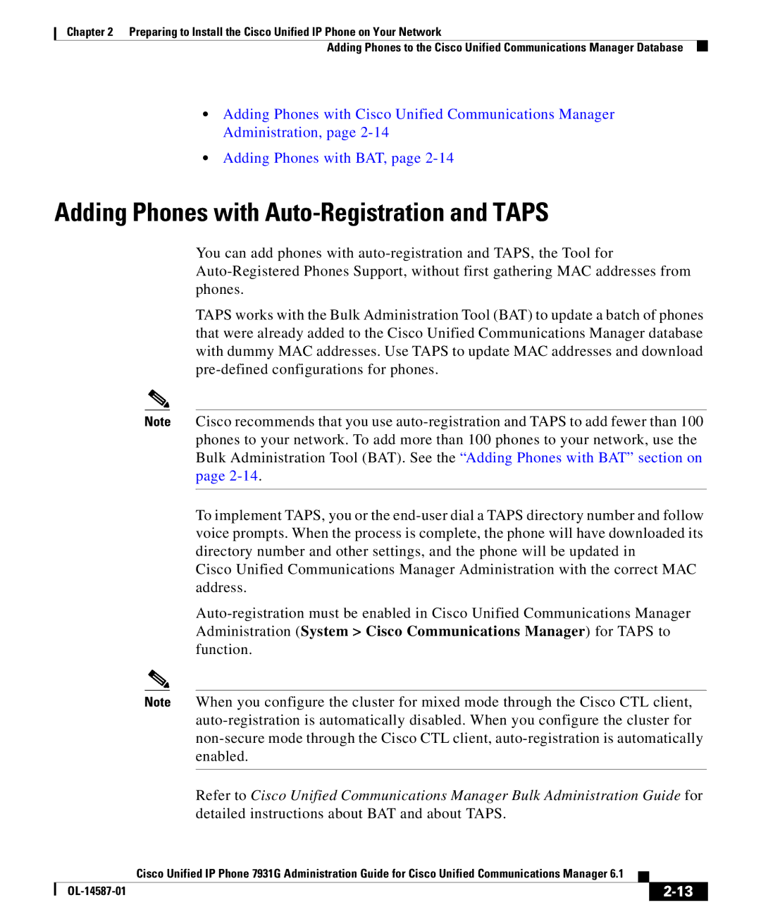 Cisco Systems OL-14587-01 manual Adding Phones with Auto-Registration and Taps 