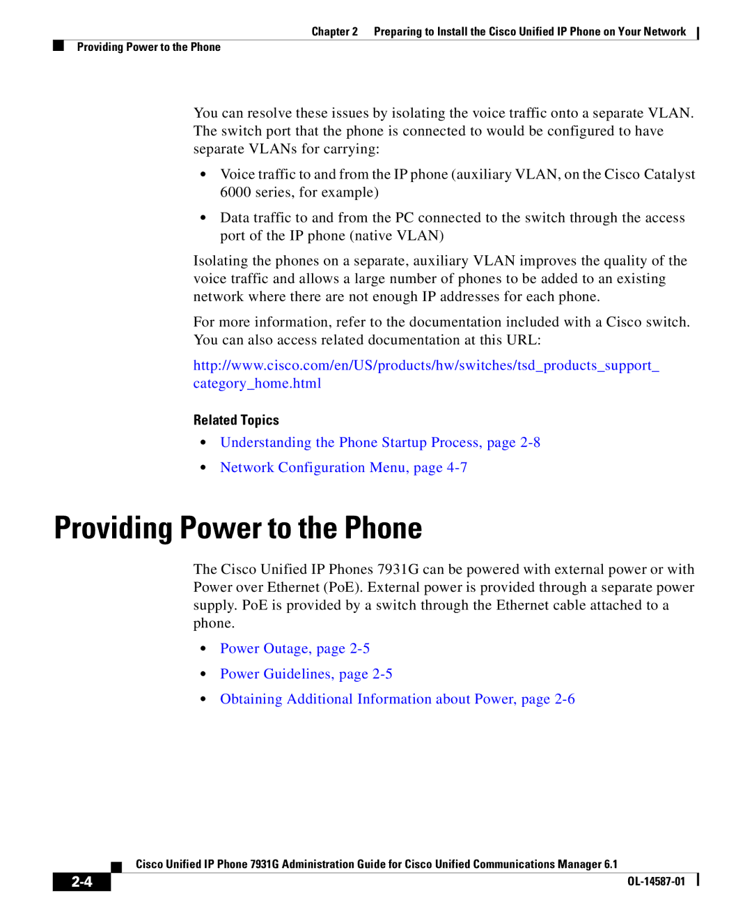 Cisco Systems OL-14587-01 manual Providing Power to the Phone 