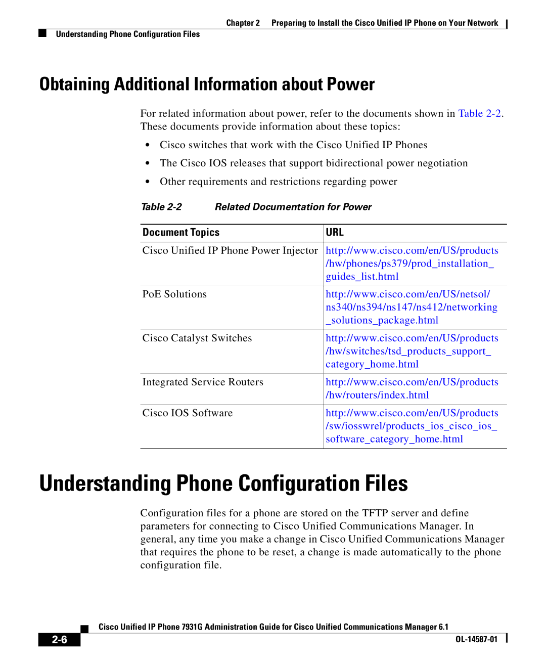 Cisco Systems OL-14587-01 manual Understanding Phone Configuration Files, Obtaining Additional Information about Power 