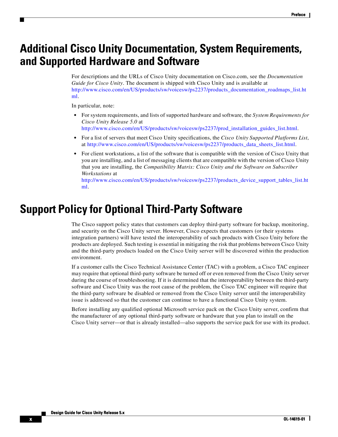 Cisco Systems OL-14619-01 manual Support Policy for Optional Third-Party Software 