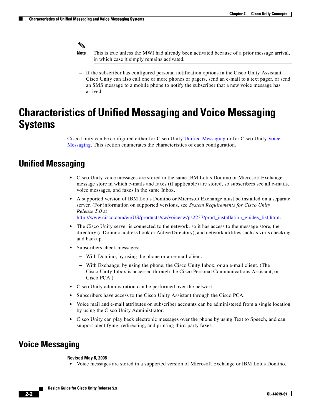 Cisco Systems OL-14619-01 manual Characteristics of Unified Messaging and Voice Messaging Systems 