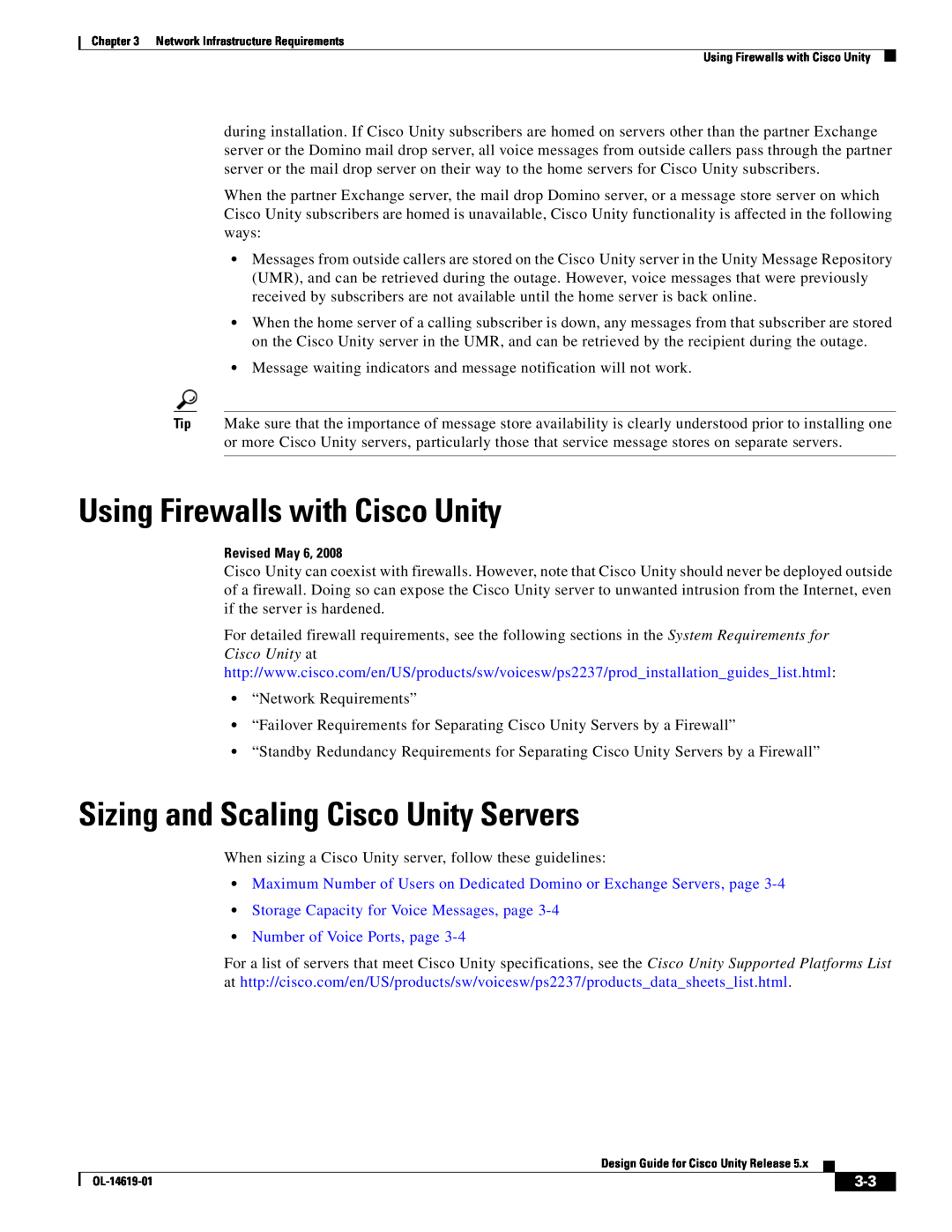 Cisco Systems OL-14619-01 manual Using Firewalls with Cisco Unity, Sizing and Scaling Cisco Unity Servers 